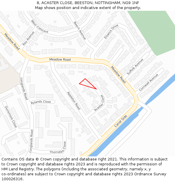 8, ACASTER CLOSE, BEESTON, NOTTINGHAM, NG9 1NF: Location map and indicative extent of plot