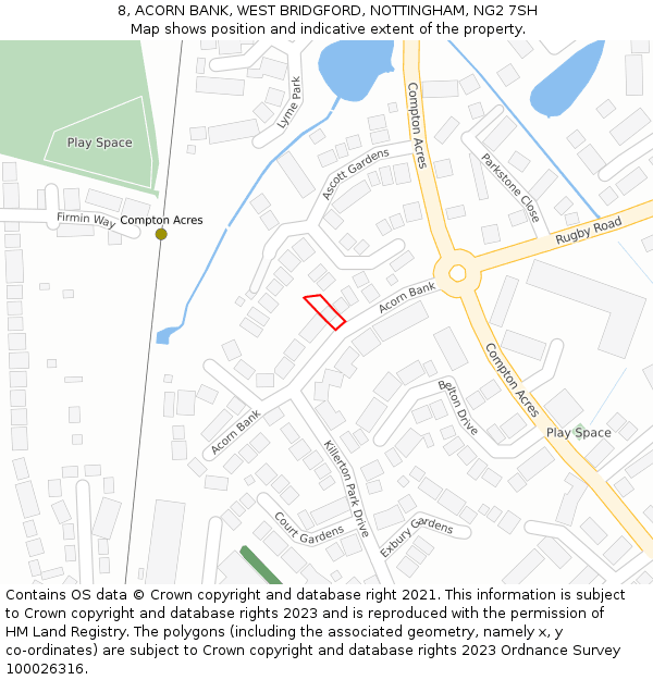 8, ACORN BANK, WEST BRIDGFORD, NOTTINGHAM, NG2 7SH: Location map and indicative extent of plot