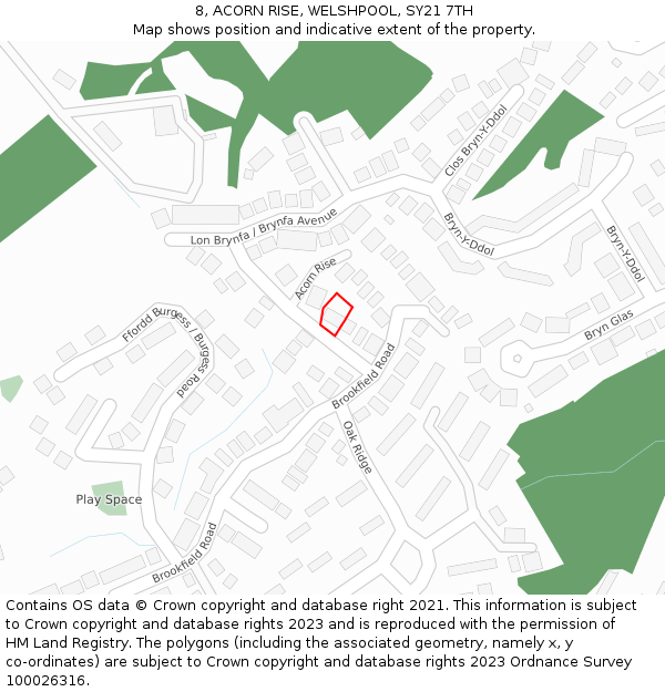 8, ACORN RISE, WELSHPOOL, SY21 7TH: Location map and indicative extent of plot