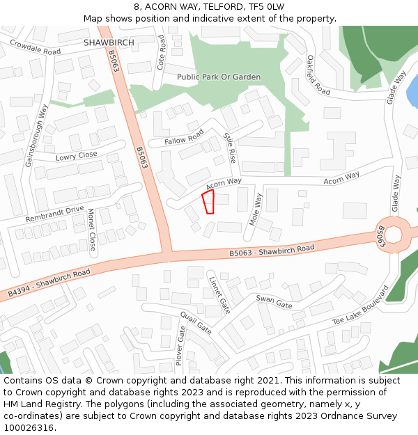 8, ACORN WAY, TELFORD, TF5 0LW: Location map and indicative extent of plot