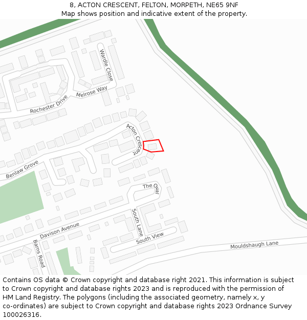 8, ACTON CRESCENT, FELTON, MORPETH, NE65 9NF: Location map and indicative extent of plot