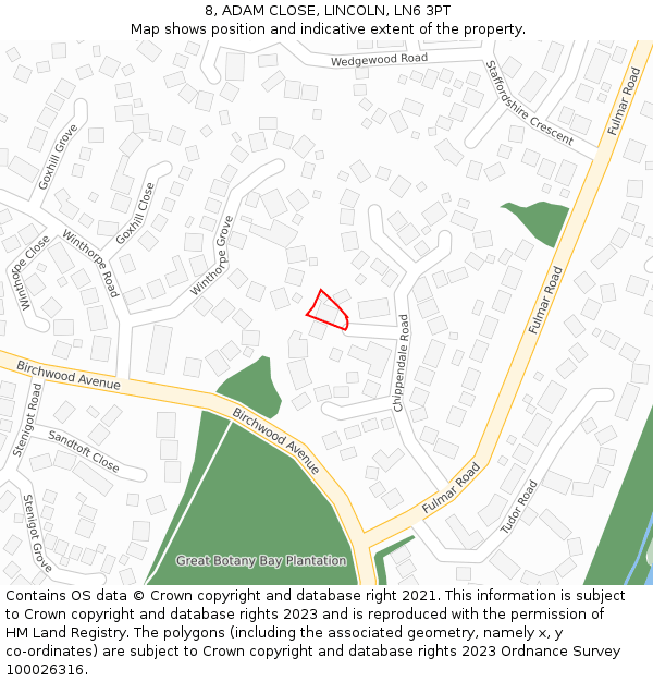 8, ADAM CLOSE, LINCOLN, LN6 3PT: Location map and indicative extent of plot