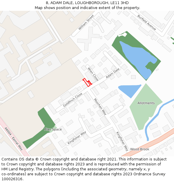 8, ADAM DALE, LOUGHBOROUGH, LE11 3HD: Location map and indicative extent of plot
