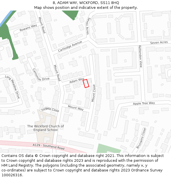 8, ADAM WAY, WICKFORD, SS11 8HQ: Location map and indicative extent of plot