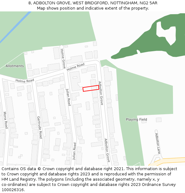 8, ADBOLTON GROVE, WEST BRIDGFORD, NOTTINGHAM, NG2 5AR: Location map and indicative extent of plot