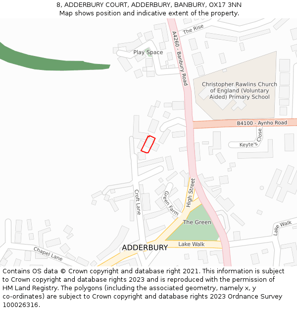 8, ADDERBURY COURT, ADDERBURY, BANBURY, OX17 3NN: Location map and indicative extent of plot