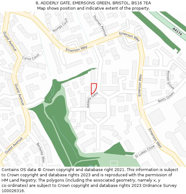 8, ADDERLY GATE, EMERSONS GREEN, BRISTOL, BS16 7EA: Location map and indicative extent of plot