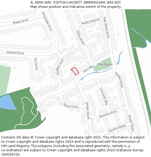 8, AERO WAY, COFTON HACKETT, BIRMINGHAM, B45 8GT: Location map and indicative extent of plot