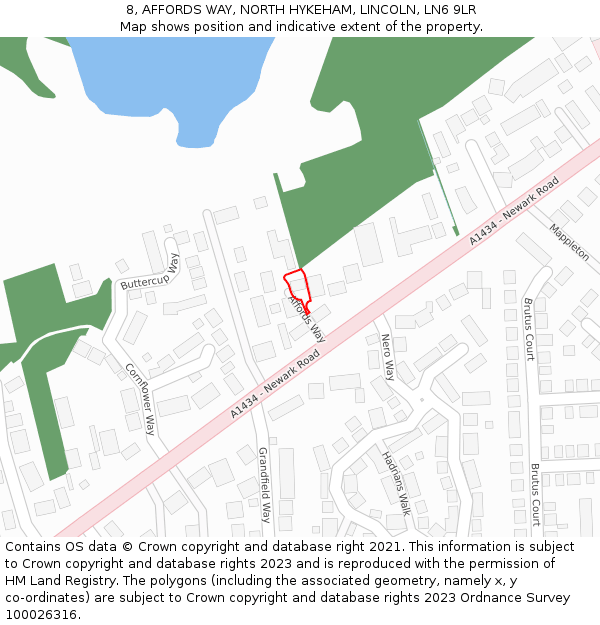 8, AFFORDS WAY, NORTH HYKEHAM, LINCOLN, LN6 9LR: Location map and indicative extent of plot