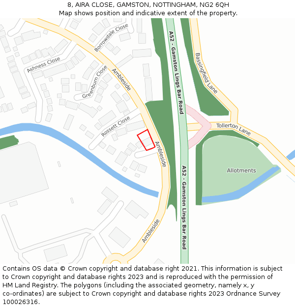 8, AIRA CLOSE, GAMSTON, NOTTINGHAM, NG2 6QH: Location map and indicative extent of plot