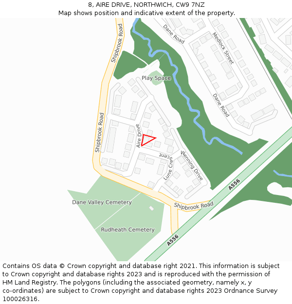 8, AIRE DRIVE, NORTHWICH, CW9 7NZ: Location map and indicative extent of plot