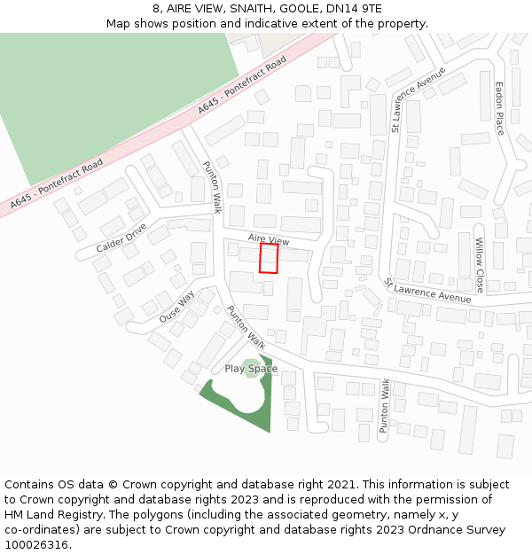 8, AIRE VIEW, SNAITH, GOOLE, DN14 9TE: Location map and indicative extent of plot