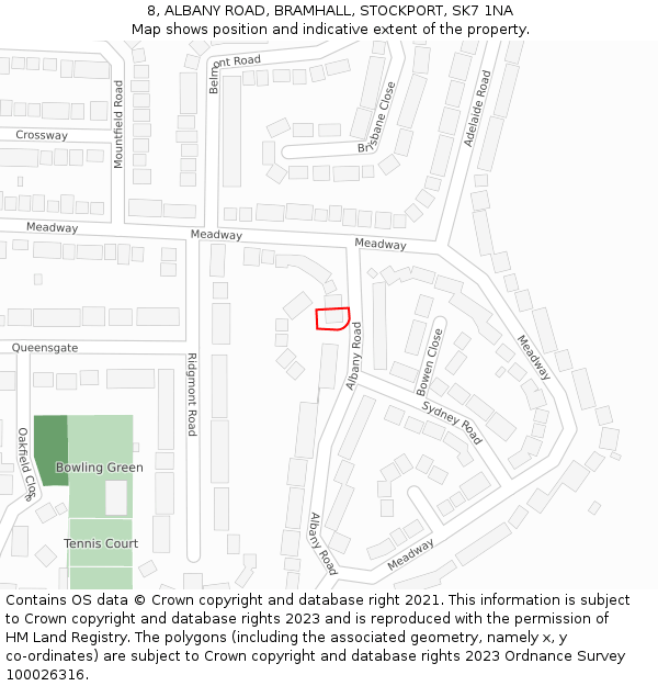 8, ALBANY ROAD, BRAMHALL, STOCKPORT, SK7 1NA: Location map and indicative extent of plot