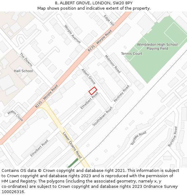8, ALBERT GROVE, LONDON, SW20 8PY: Location map and indicative extent of plot