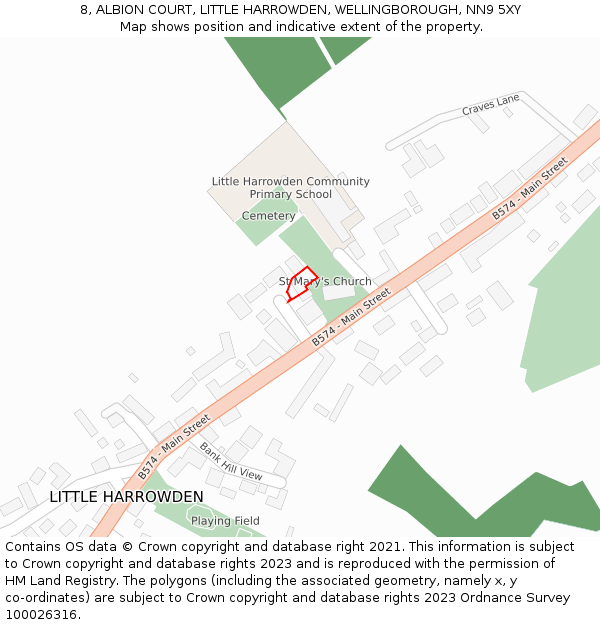 8, ALBION COURT, LITTLE HARROWDEN, WELLINGBOROUGH, NN9 5XY: Location map and indicative extent of plot