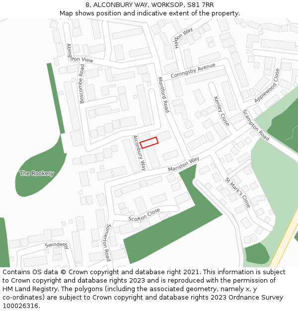 8, ALCONBURY WAY, WORKSOP, S81 7RR: Location map and indicative extent of plot