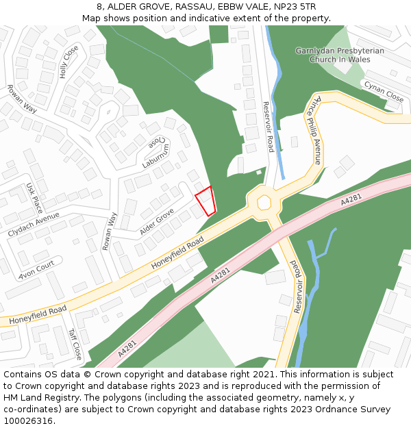 8, ALDER GROVE, RASSAU, EBBW VALE, NP23 5TR: Location map and indicative extent of plot