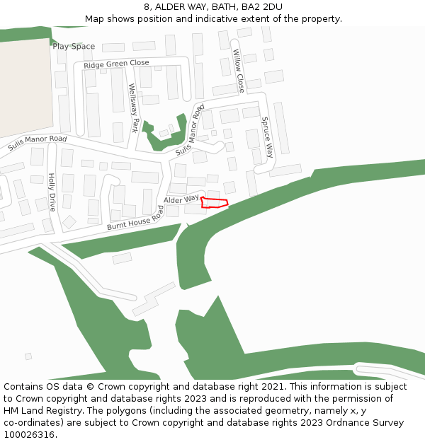 8, ALDER WAY, BATH, BA2 2DU: Location map and indicative extent of plot