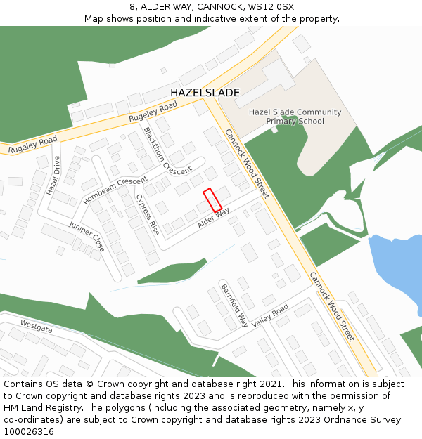 8, ALDER WAY, CANNOCK, WS12 0SX: Location map and indicative extent of plot