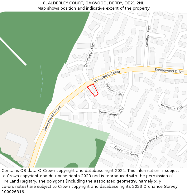 8, ALDERLEY COURT, OAKWOOD, DERBY, DE21 2NL: Location map and indicative extent of plot