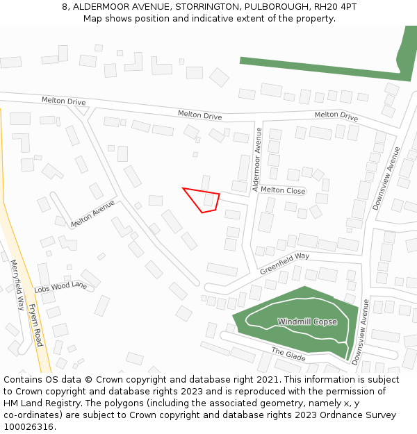 8, ALDERMOOR AVENUE, STORRINGTON, PULBOROUGH, RH20 4PT: Location map and indicative extent of plot