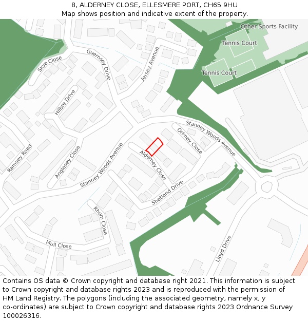 8, ALDERNEY CLOSE, ELLESMERE PORT, CH65 9HU: Location map and indicative extent of plot