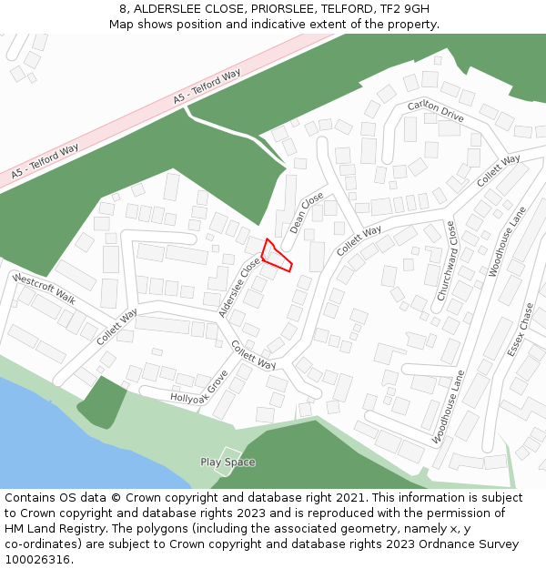 8, ALDERSLEE CLOSE, PRIORSLEE, TELFORD, TF2 9GH: Location map and indicative extent of plot