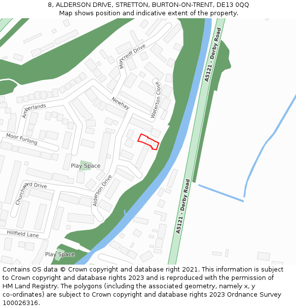 8, ALDERSON DRIVE, STRETTON, BURTON-ON-TRENT, DE13 0QQ: Location map and indicative extent of plot