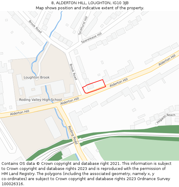 8, ALDERTON HILL, LOUGHTON, IG10 3JB: Location map and indicative extent of plot