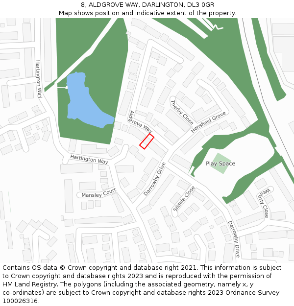 8, ALDGROVE WAY, DARLINGTON, DL3 0GR: Location map and indicative extent of plot