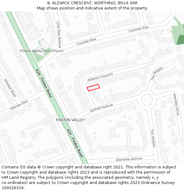 8, ALDWICK CRESCENT, WORTHING, BN14 0AR: Location map and indicative extent of plot