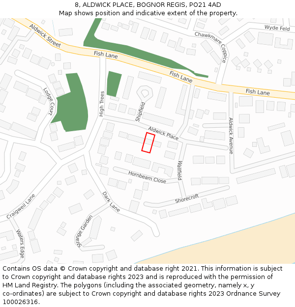 8, ALDWICK PLACE, BOGNOR REGIS, PO21 4AD: Location map and indicative extent of plot