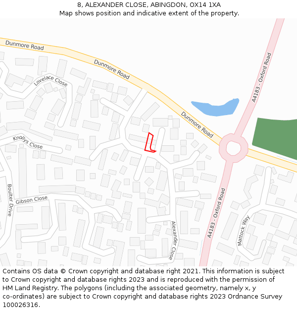 8, ALEXANDER CLOSE, ABINGDON, OX14 1XA: Location map and indicative extent of plot