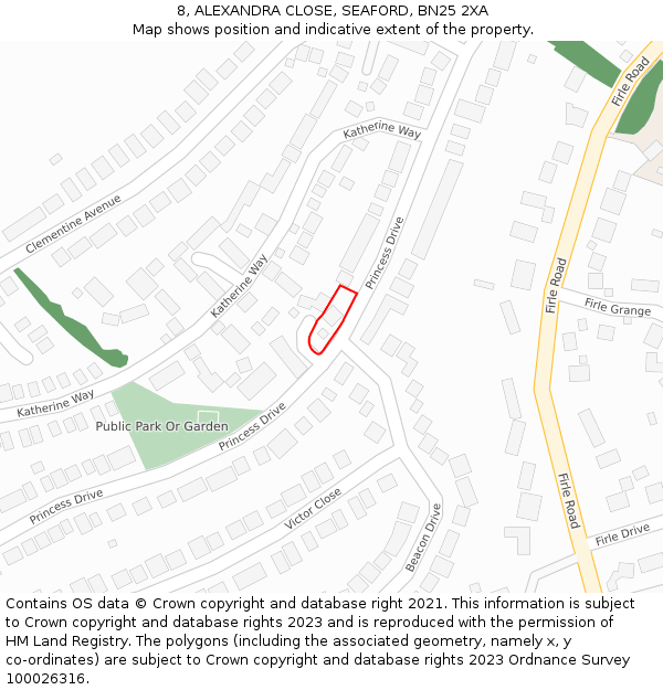 8, ALEXANDRA CLOSE, SEAFORD, BN25 2XA: Location map and indicative extent of plot