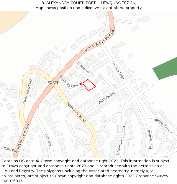 8, ALEXANDRA COURT, PORTH, NEWQUAY, TR7 3NJ: Location map and indicative extent of plot
