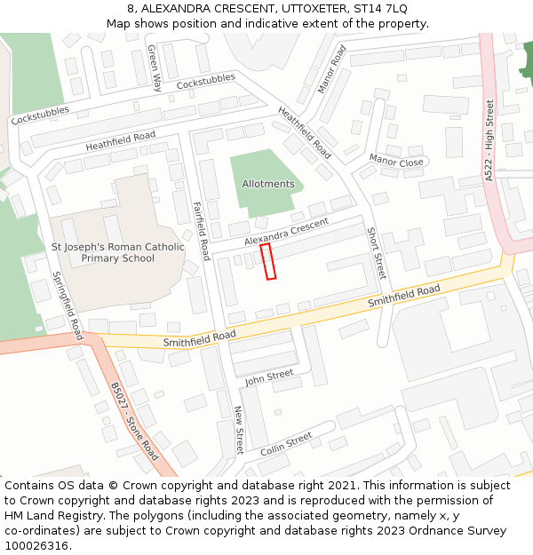 8, ALEXANDRA CRESCENT, UTTOXETER, ST14 7LQ: Location map and indicative extent of plot