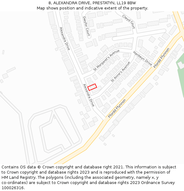 8, ALEXANDRA DRIVE, PRESTATYN, LL19 8BW: Location map and indicative extent of plot