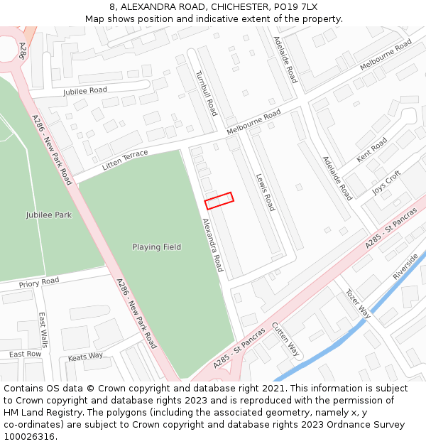 8, ALEXANDRA ROAD, CHICHESTER, PO19 7LX: Location map and indicative extent of plot