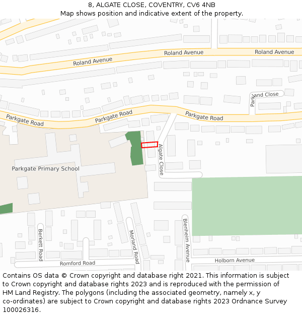 8, ALGATE CLOSE, COVENTRY, CV6 4NB: Location map and indicative extent of plot