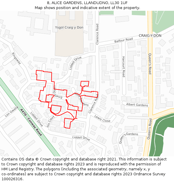 8, ALICE GARDENS, LLANDUDNO, LL30 1UF: Location map and indicative extent of plot