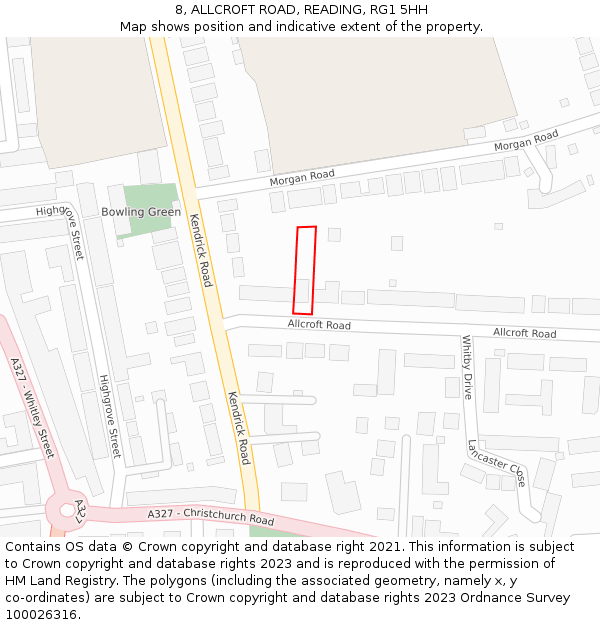 8, ALLCROFT ROAD, READING, RG1 5HH: Location map and indicative extent of plot