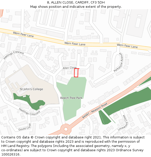 8, ALLEN CLOSE, CARDIFF, CF3 5DH: Location map and indicative extent of plot