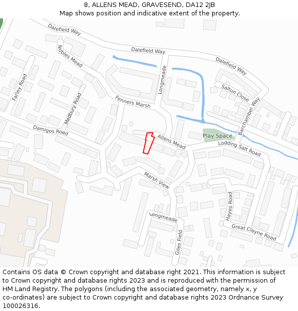 8, ALLENS MEAD, GRAVESEND, DA12 2JB: Location map and indicative extent of plot