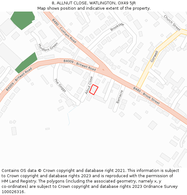 8, ALLNUT CLOSE, WATLINGTON, OX49 5JR: Location map and indicative extent of plot