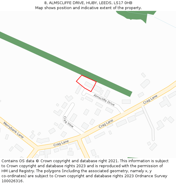 8, ALMSCLIFFE DRIVE, HUBY, LEEDS, LS17 0HB: Location map and indicative extent of plot