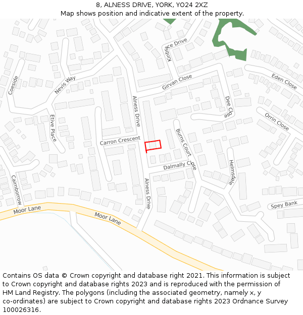 8, ALNESS DRIVE, YORK, YO24 2XZ: Location map and indicative extent of plot