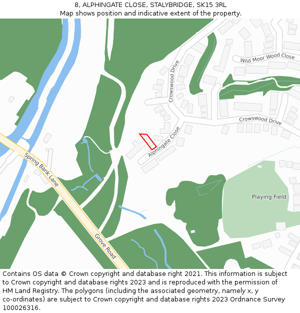 8, ALPHINGATE CLOSE, STALYBRIDGE, SK15 3RL: Location map and indicative extent of plot