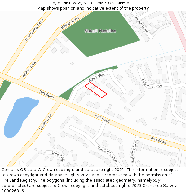 8, ALPINE WAY, NORTHAMPTON, NN5 6PE: Location map and indicative extent of plot