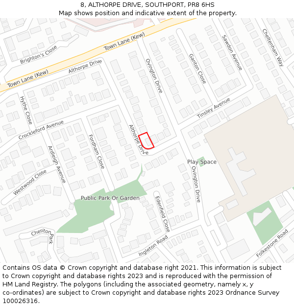 8, ALTHORPE DRIVE, SOUTHPORT, PR8 6HS: Location map and indicative extent of plot