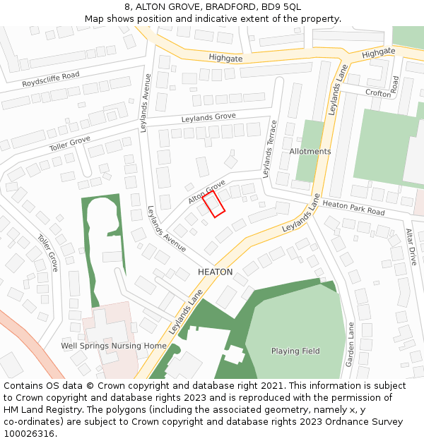 8, ALTON GROVE, BRADFORD, BD9 5QL: Location map and indicative extent of plot
